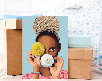 Black Woman Thank You Card Set, Melanin Art Stationery Note Cards