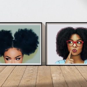 Set of Black Girl Art Posters with Afro Hair, Black Art, African American Art, Afrocentric Art, Black Hair Culture Art, Black Girl Magic Art