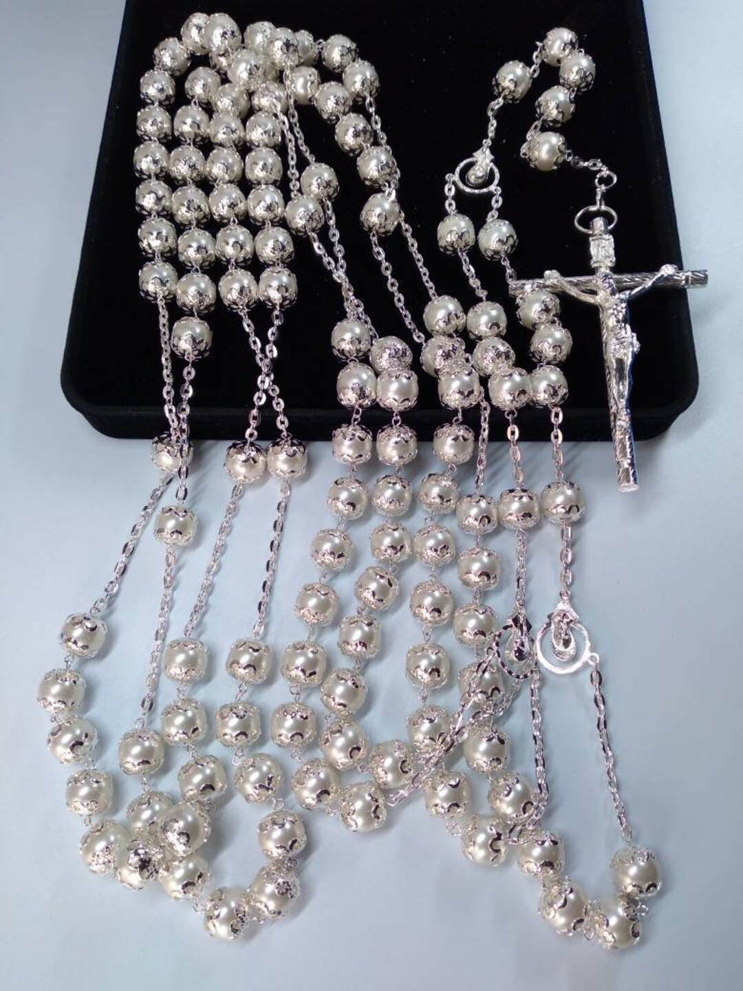 thumbnail image 2 of Handmade Cream Ivory Pearl Silver Chain Pendant Necklace – 17" – Wedding Bridesmaid Gift – UK Made 2 of 4