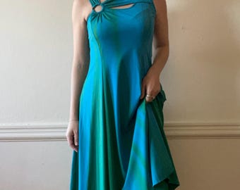 Y2K Blue-Green Semiformal Maxi Dress (M)