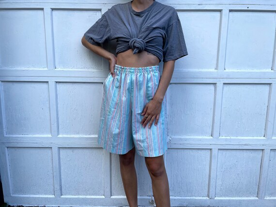 Pastel Striped Cloth Shorts - image 1