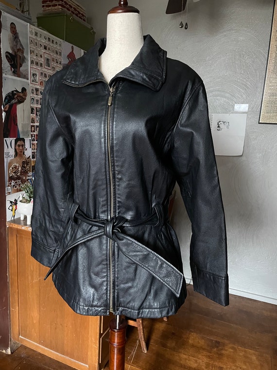 Vintage Leather Jacket with Tie