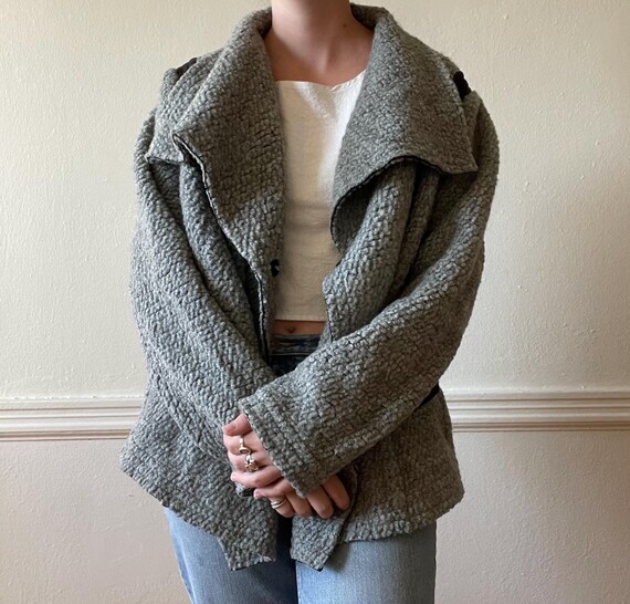 Soft Fuzzy Gray Fold Jacket - image 2