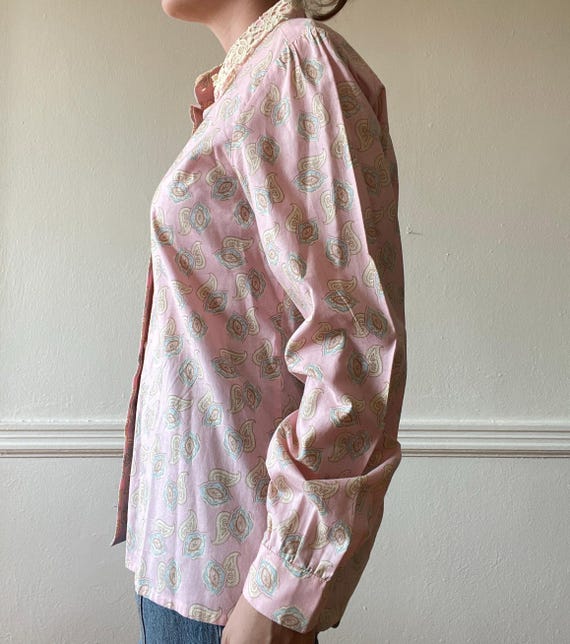 Vintage Patterned Button Down with Lace Collar - image 6