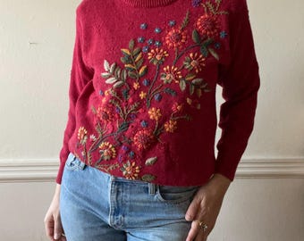 Jersey de punto con estampado floral vibrante (Talla S)