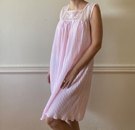 vintage lingerie babydoll dress Y2K Slip in Pink Floral Pop Sick Vintage Pull On Length Babydoll Dress Sheer Lace Lingerie