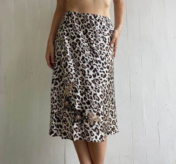 Vintage Silk Animal Print Skirt with Statement Be… - image 5