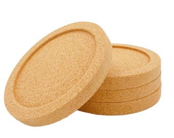 Set of four natural cork coasters, indented round coaster set, circular indented coasters, table protector, cork tableware, cup holder