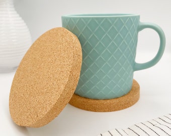 Set of four natural cork coasters, blank plain round coaster set, table protector, cork tableware, cup holder