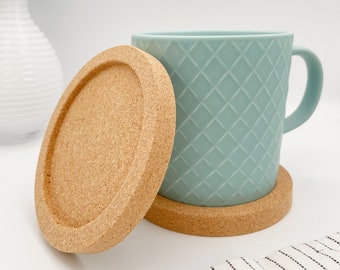 Set of six natural cork coasters, indented round coaster set, circular indented coasters, table protector, cork tableware, cup holder