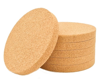 Set of six natural cork coasters, blank plain round coaster set, table protector, cork tableware, cup holder