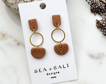 CLAY EARRINGS, Dainty Brown Dangles, Unique Gift, Bridesmaids, Boho Jewelry, Handmade,  Birthday, Hypoallergenic, Nickel Free, Lightweight