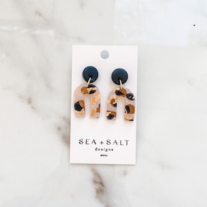 CLAY EARRINGS, Leopard & Gold Arch Dangles, Game Day Earrings, Handmade Unique, Jewelry, Gift, hypoallergenic, lightweight