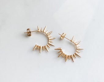 SUN SPIKE EARRINGS ~ Small 18k Gold Plated Hoops ~ Hypoallergenic ~ Nickel Free