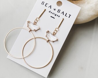 Gold Plated & CZ Circle Dangle Earrings ~ Hypoallergenic ~ Nickel Free ~ Lightweight