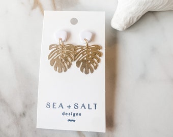 Gold Monstera Leaf Earrings, Tropical Dangle Earrings, Palm Leaf Jewelry, Lightweight Statement Earrings, Summer Earrings, Gift for Her