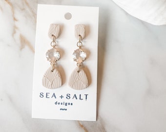 CLAY EARRINGS ~ Neutral Tan Drop Dangles ~ Hypoallergenic ~ Nickel Free ~ Lightweight