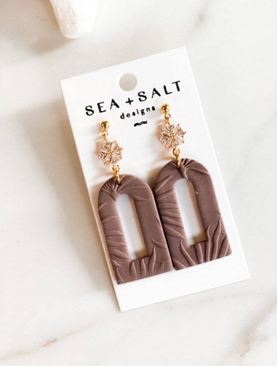 CLAY EARRINGS, Large Dusty Plum Arch Dangles, Hypoallergenic