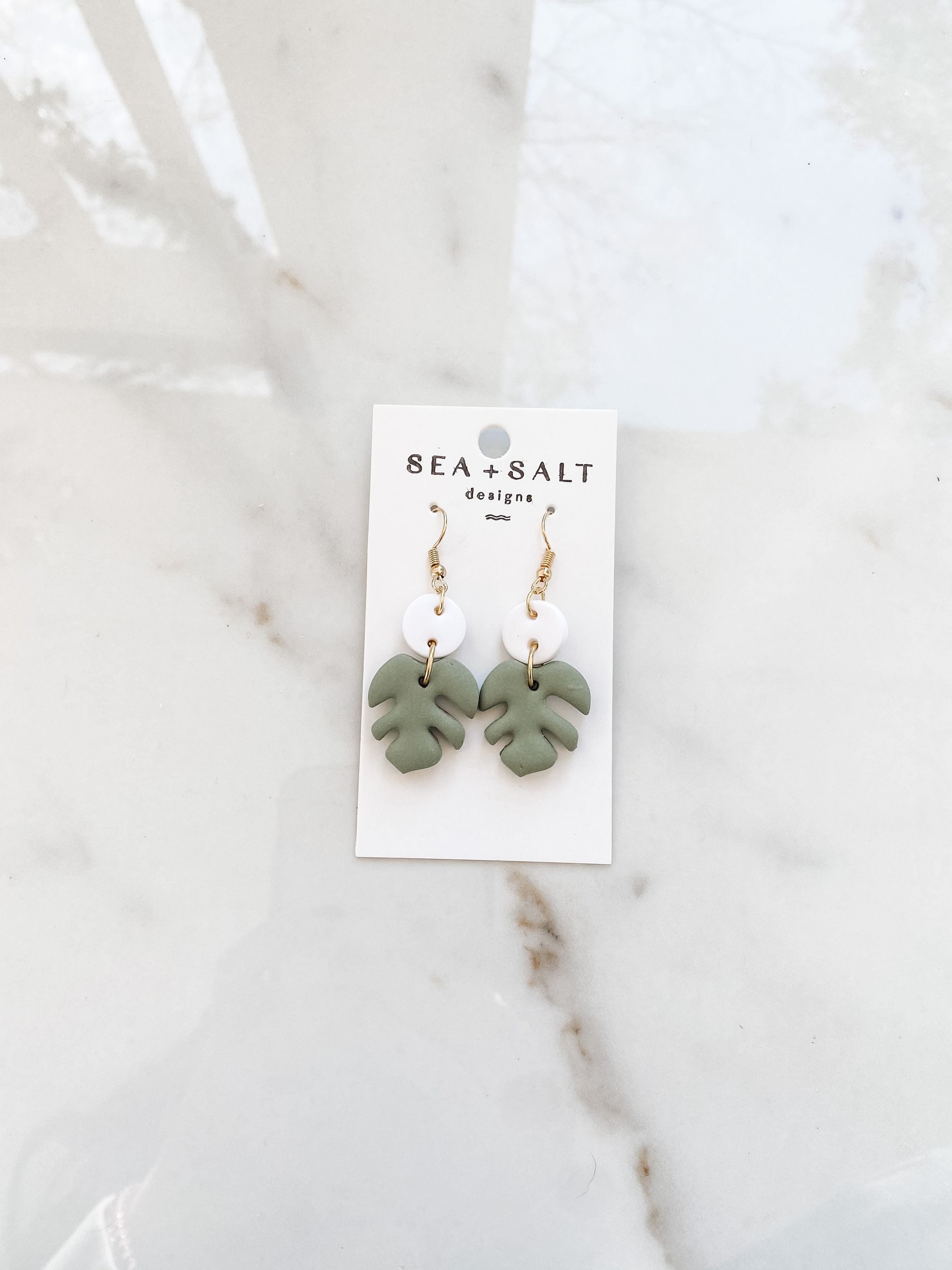 CLAY EARRINGS~ Green Monstera Leaf •Hypoallergenic• lightweight