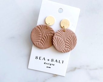 CLAY EARRINGS~ Terracotta and Gold Circle Dangle ~ Hypoallergenic ~ Nickel Free ~ Lightweight