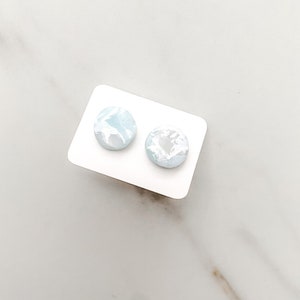 CLAY EARRINGS, Marble Ocean Blue Round Studs, Handmade Earrings,  Hypoallergenic, Nickel Free