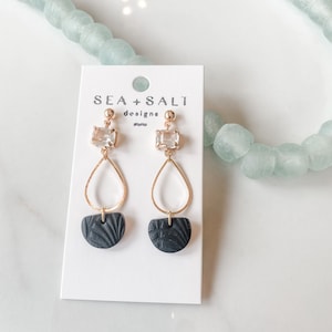 CLAY EARRINGS~ Small Dressy Black Teardrop Dangles ~ Hypoallergenic ~ Nickel Free ~ Lightweight ~ Minimal ~ Wedding Earrings