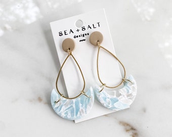 CLAY EARRINGS, Ocean Blue Polymer Clay Dangle Earrings, Statement Jewelry, Hypoallergenic, Lightweight