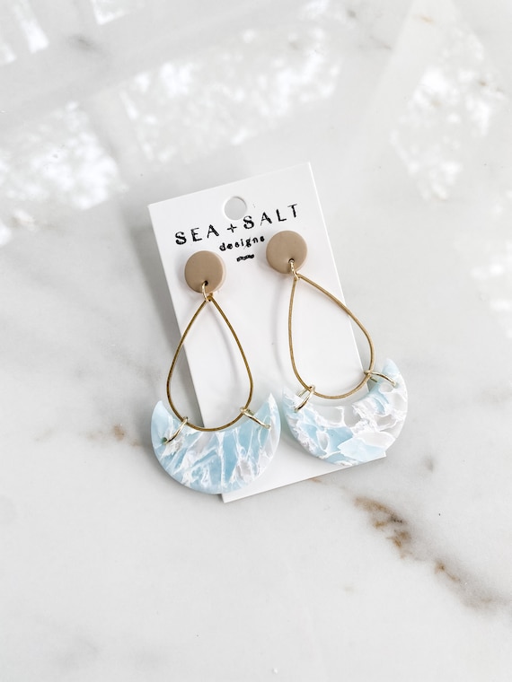 Blue marble earrings deals