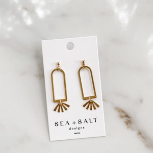 Boucles d'oreilles pendantes dorées, style minimaliste en laiton, hypoallergéniques