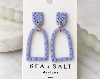 Lavender Polymer Clay Earrings, Lightweight Dangle Earrings, Gold Statement Earrings, Handmade Pastel Purple Jewelry, Bridesmaid Gift