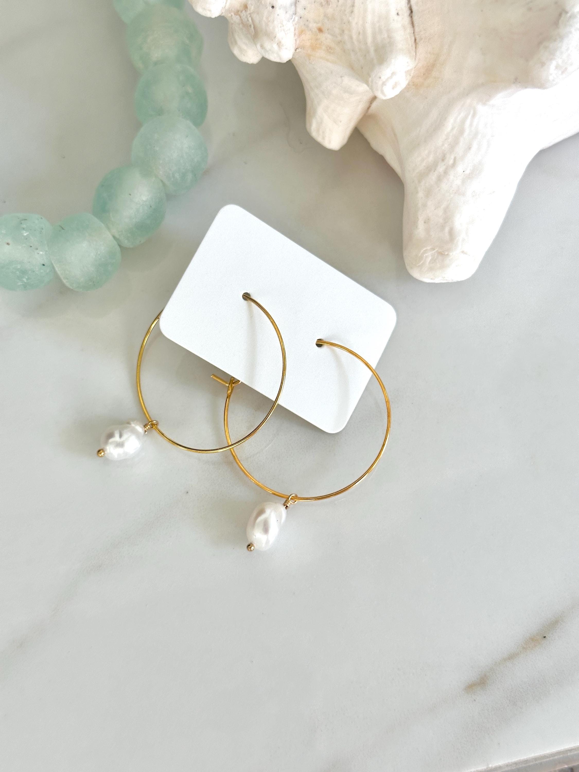 Minimal Pearl Hoop Earrings, Timeless Style, Coastal