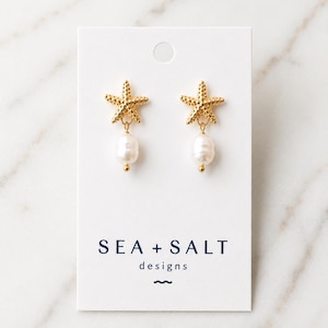 Kleine Ohrhänger mit Seesternen und Perlen, Urlaubsschmuck, Geschenk für Sie, Strandhochzeit, Brautjungfern, leicht, hypoallergen, nickelfrei