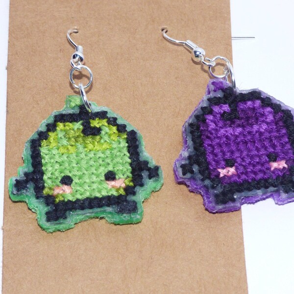 Stardew Valley Inspired Junimo Handmade Cross-Stitch Earrings