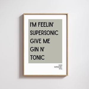 Póster musical de los 90: Supersonic, letras de gin tonic, impresiones de arte mural musical, póster de banda de rock, impresión retro, decoración colorida para el hogar