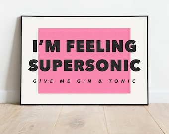 Oasis Band Poster, Supersonic Wall Art Print, Gin & Tonic Lyrics Print, Music Print, Indie Rock Band Poster, Retro Print, Digital Download