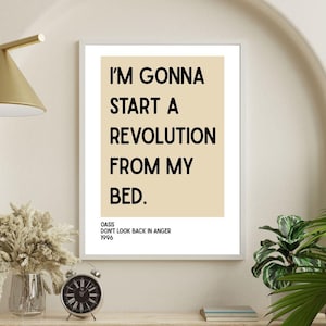 Póster musical de los 90 - Letra &quot;Don&#39;t Look Back in Anger&quot; - Láminas de música para pared - Póster de banda de rock - Impresión retro - Decoración colorida para el hogar