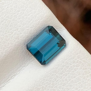 1.50 Carat Faceted Blue Tourmaline Loose Stone: Emerald Cut Indicolite