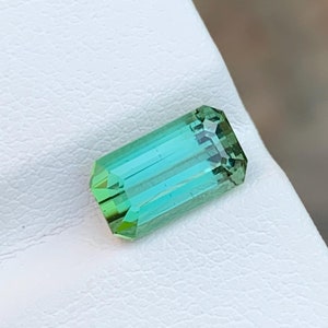 3.15 Carat Bluish Green Tourmaline Gemstone: Emerald Cut Loose Stone