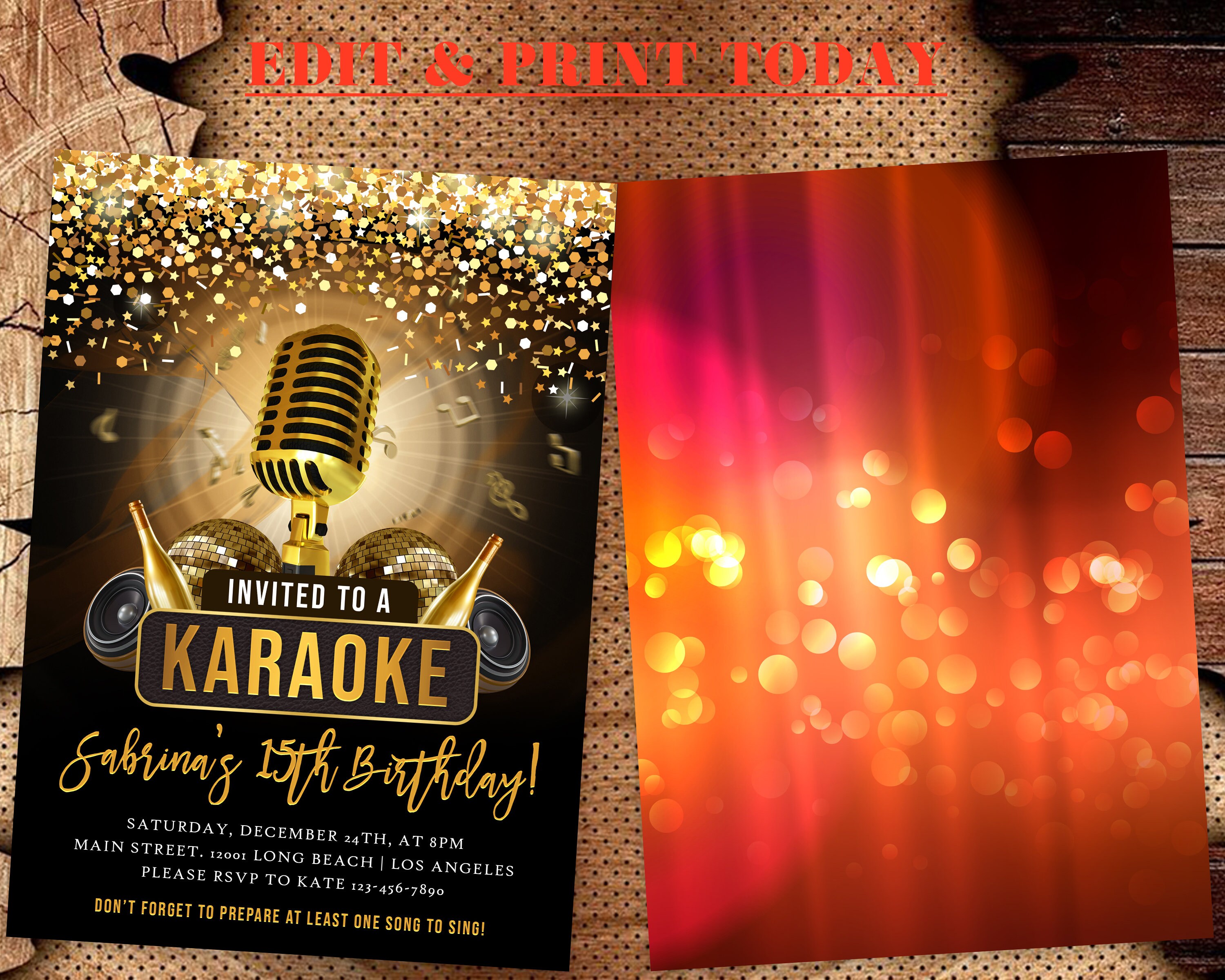Gold Glitter Karaoke Party Invitation Karaoke Birthday Etsy