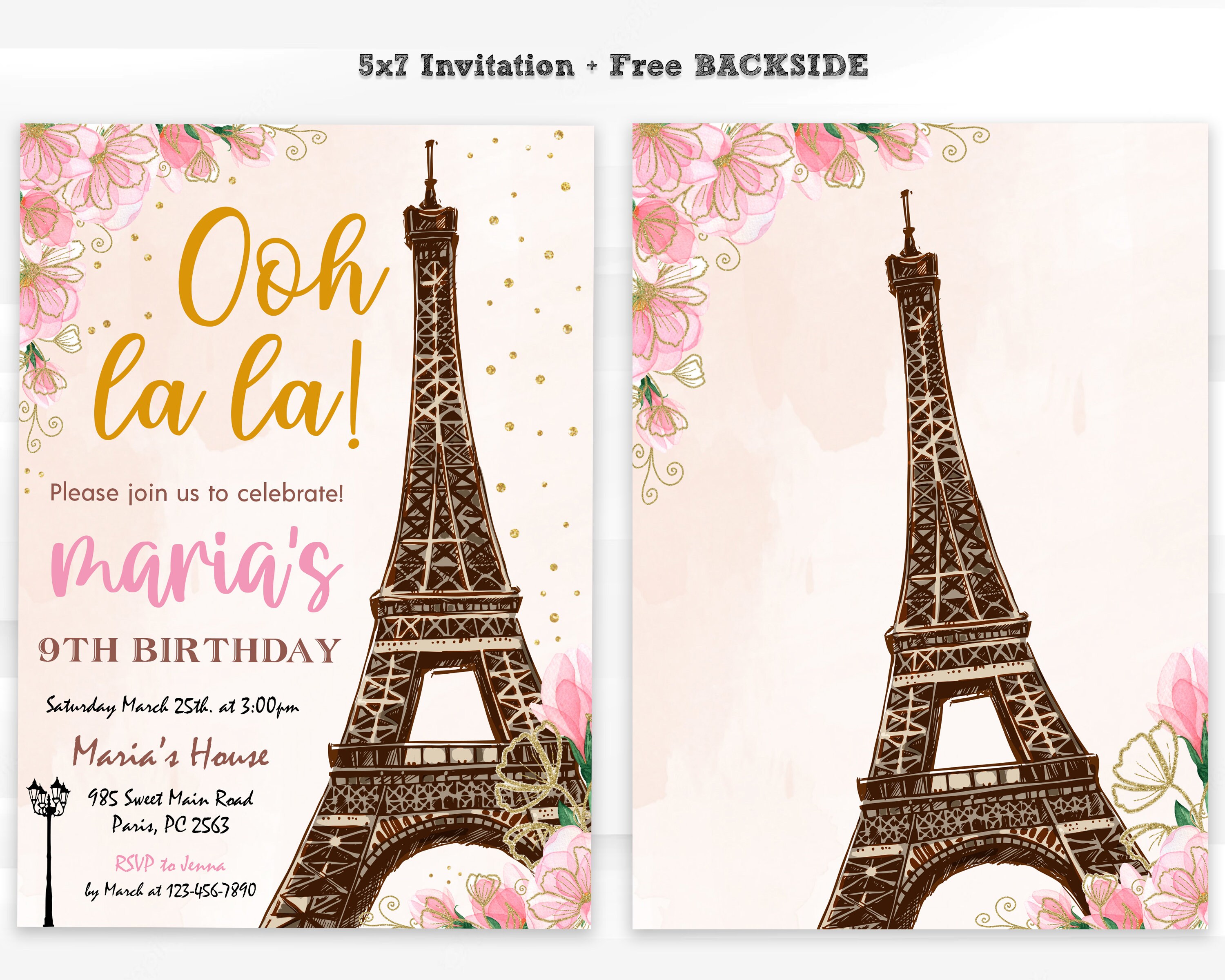 Paris Birthday Party Invitations Editable Eiffel Tower - Etsy Sweden