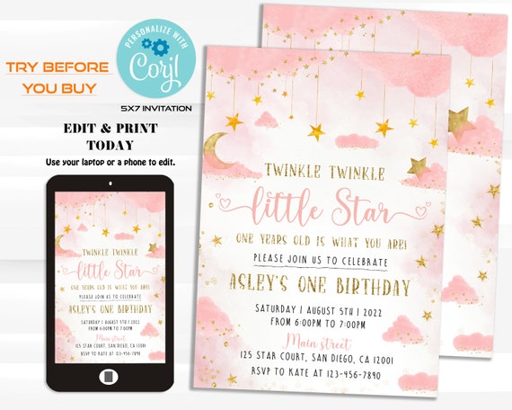 Buy Twinkle Twinkle Little Star Birthday Invitation, Moon Stars.