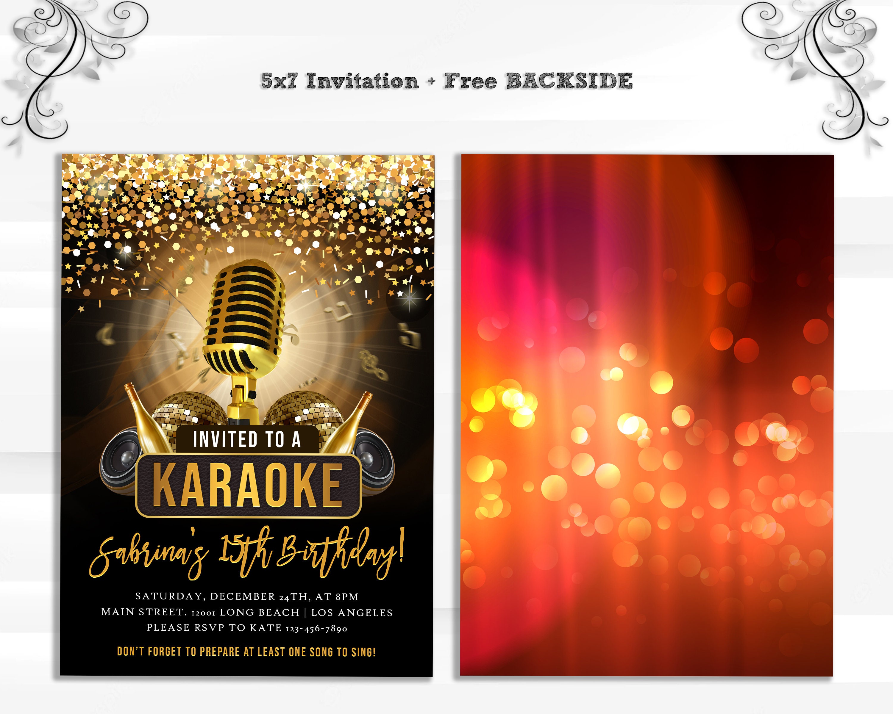 Gold Glitter Karaoke Party Invitation Karaoke Birthday Etsy