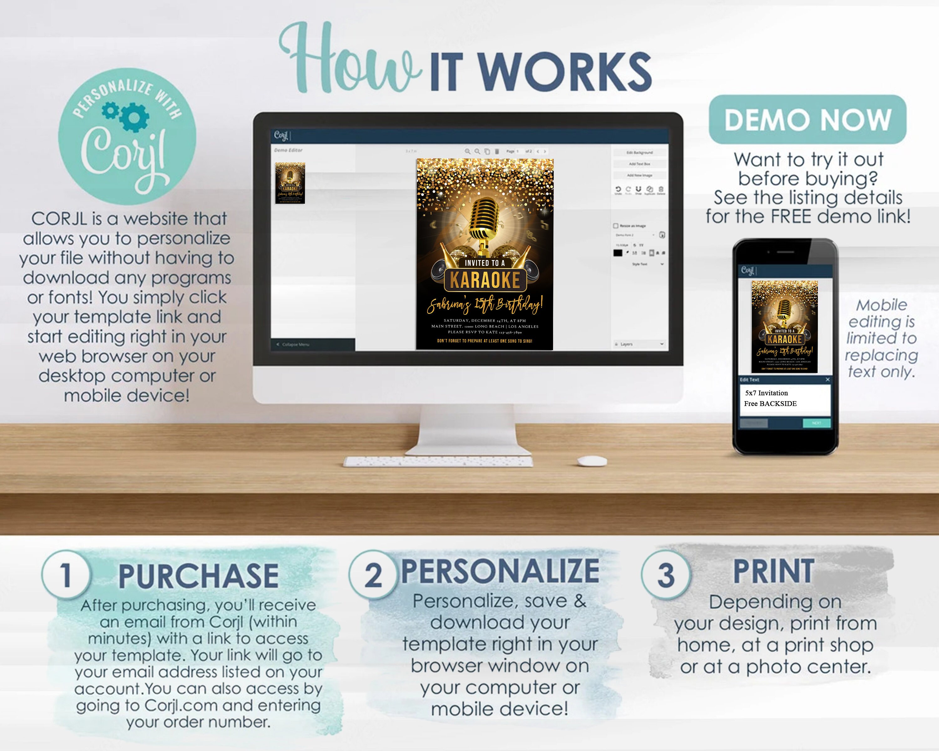 Gold Glitter Karaoke Party Invitation Karaoke Birthday Etsy