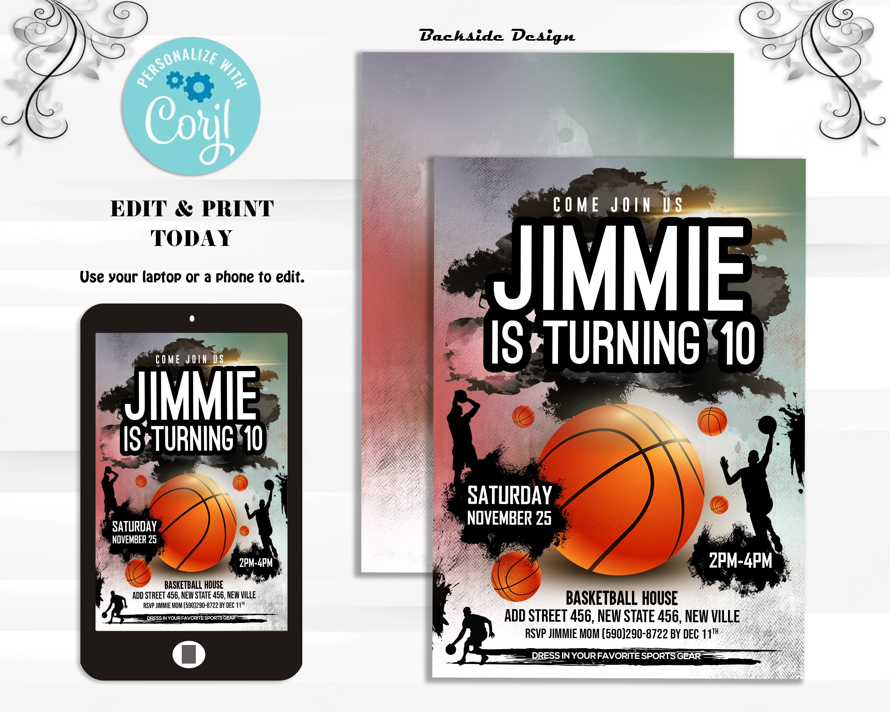 Basketball Birthday Invitations Template Basketball Invites - Etsy