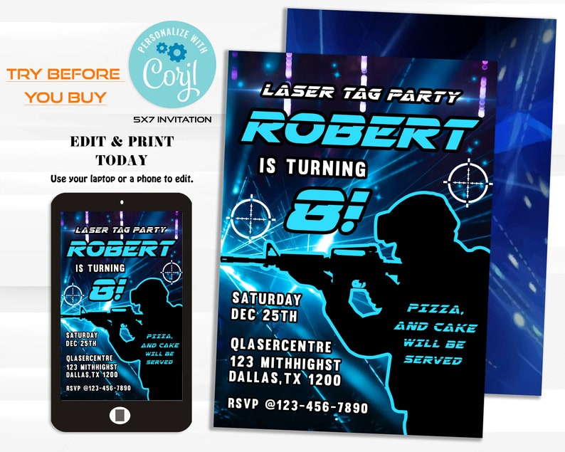 Laser Tag Birthday Party Invitation Laser Tag Invites Etsy