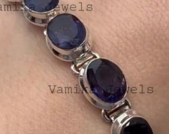 Handmade Sterling Silver Iolite Bracelet - Blue-Violet Gemstone Jewelry