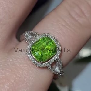 Natural Peridot Pave Diamond Ring, Handmade Statement Ring, 925 Sterling Silver, Promise Ring, Engagement & Wedding Gift for Women Wife