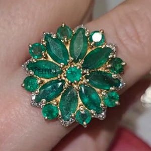 Natürlicher Smaragd Ring, Sterlingsilber Pave Diamant Ring, Mai Birthstone Ring, Schmuck Geschenk für Frauen, Vergoldeter Smaragd Diamant Schmuck