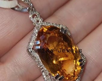 Ciondolo con diamante citrino naturale, argento sterling, regalo di gioielli fatti a mano