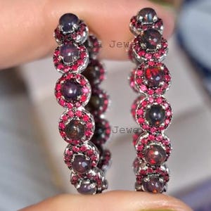 Handmade 925 Sterling Silver Black Opal Ruby Inside Outside Hoop Earrings – Birthday Gift